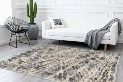 Reverie Contemporary Cream/Grey Geometric High Pile Rug