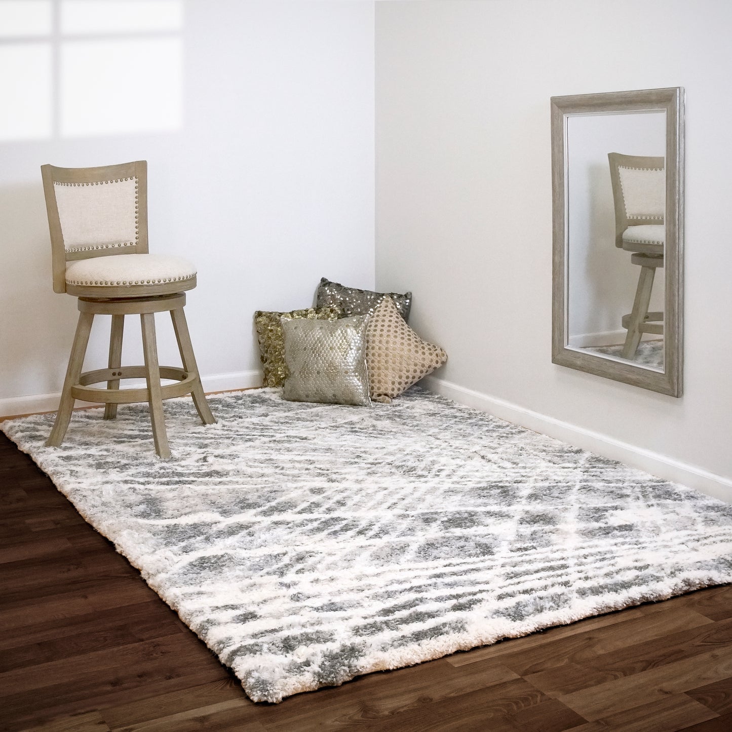 Reverie Contemporary Cream/Grey Geometric High Pile Rug
