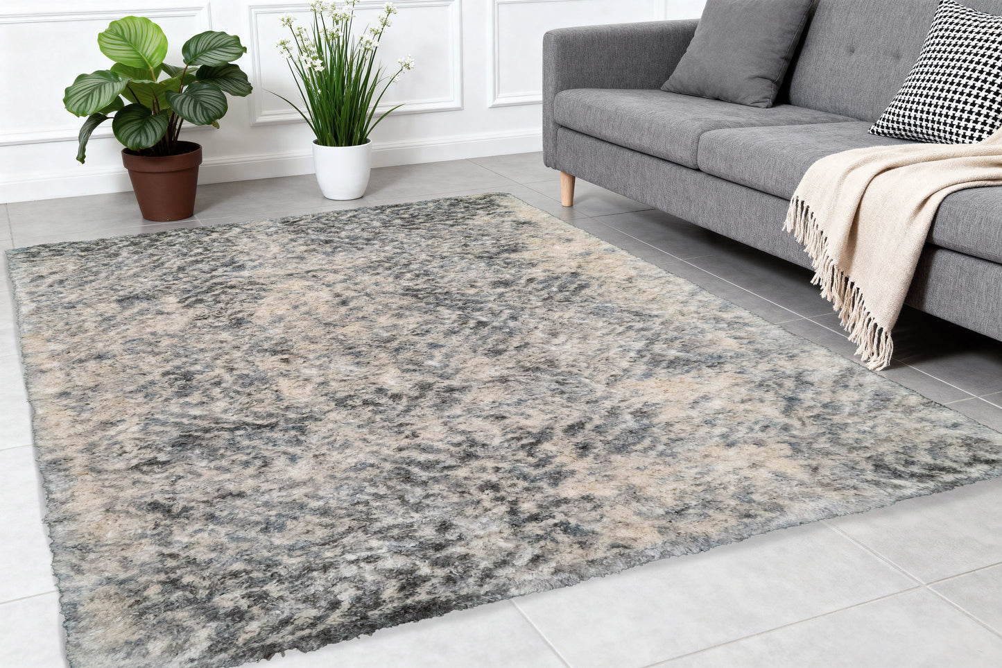 Reverie Contemporary Cream/Grey Geometric High Pile Rug