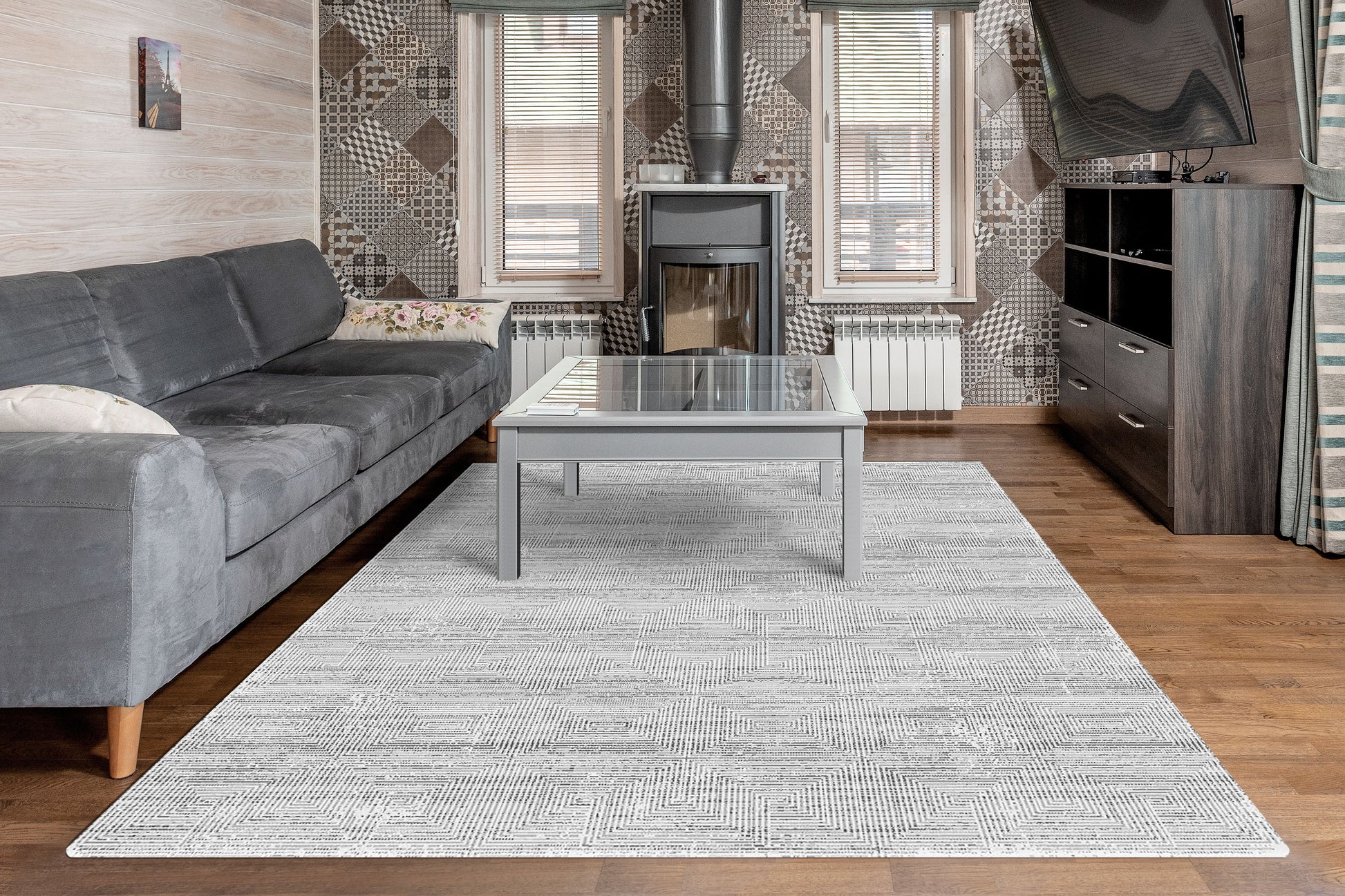 Rori Modern Grey Geometric Medium Pile Rug