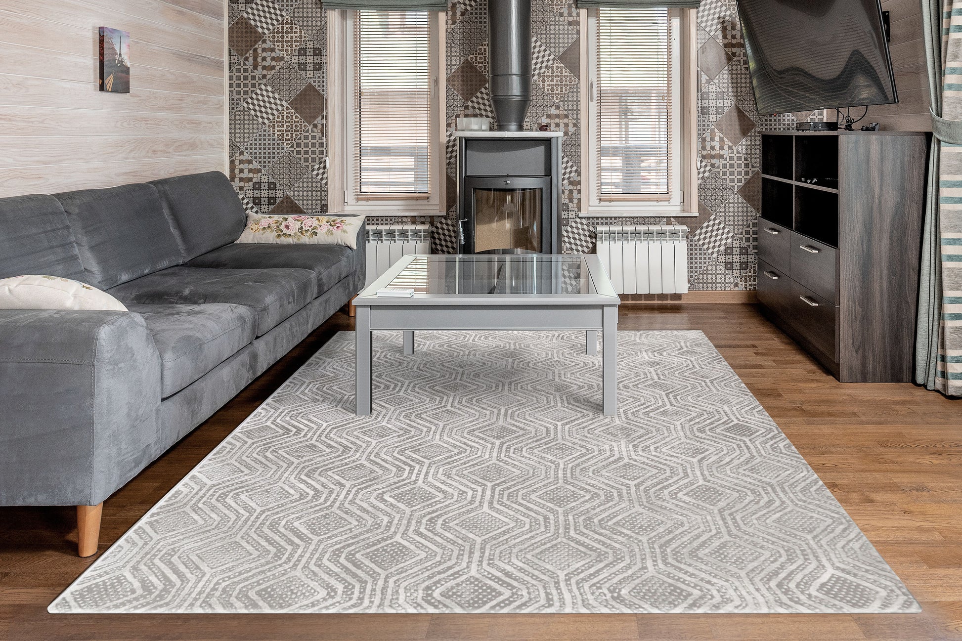 Rori Modern Grey Geometric Medium Pile Rug