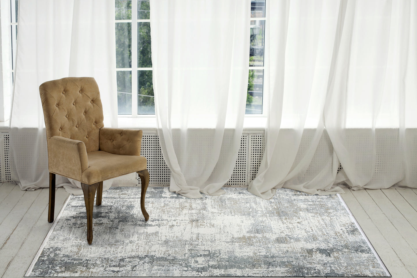 Ruby Modern Ivory/Grey Distressed Medium Pile Rug