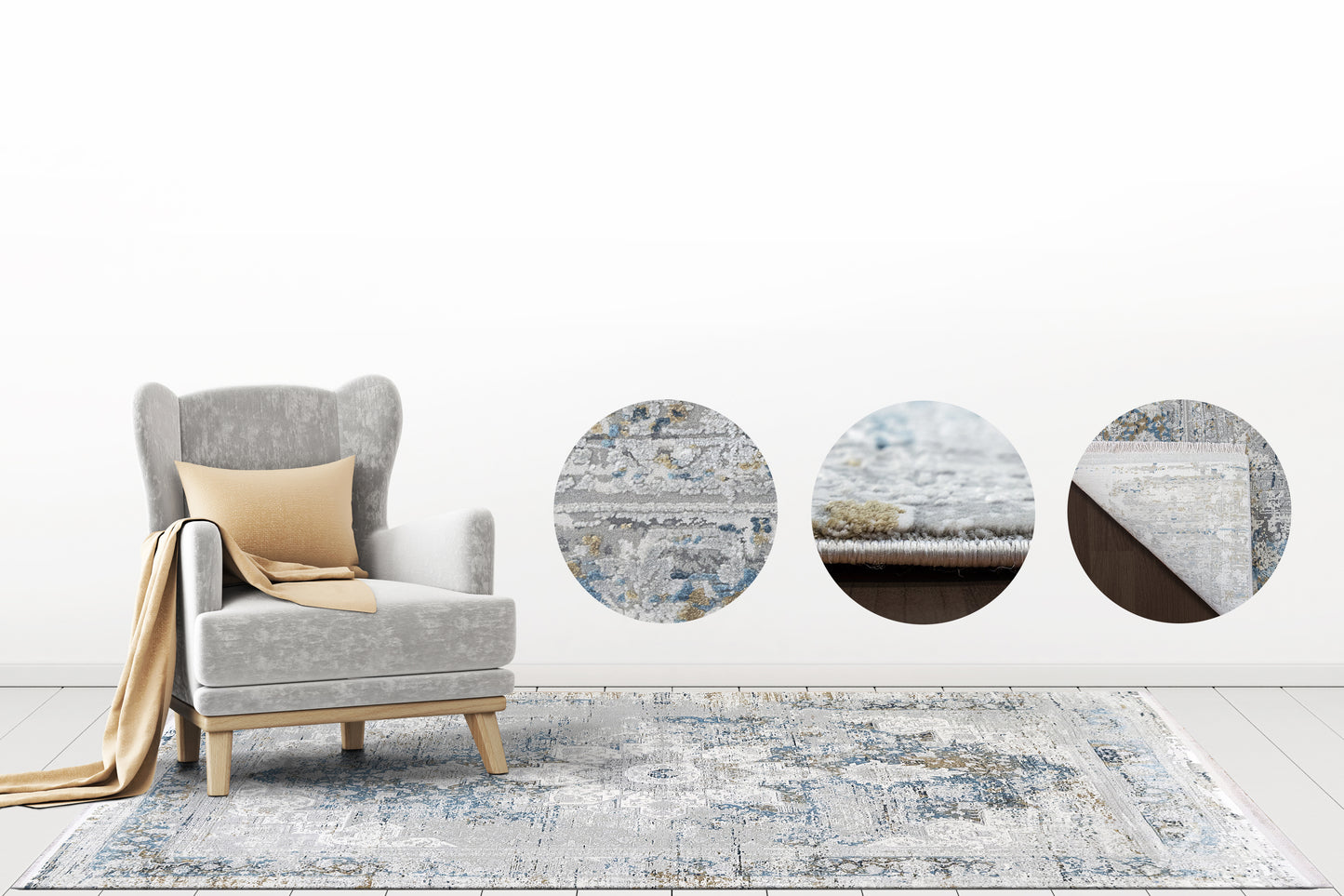 Ruby Transitional Grey/Blue Distressed Medium Pile Rug