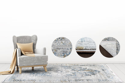 Ruby Transitional Grey/Blue Distressed Medium Pile Rug