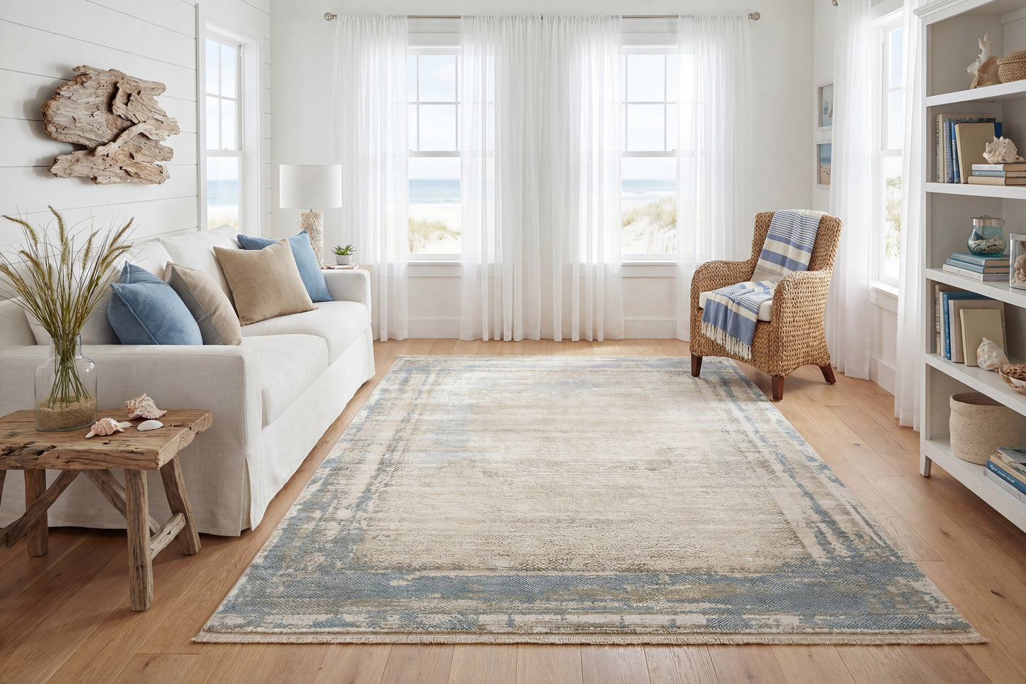 Ruby Modern Ivory/Blue Abstract Medium Pile Rug