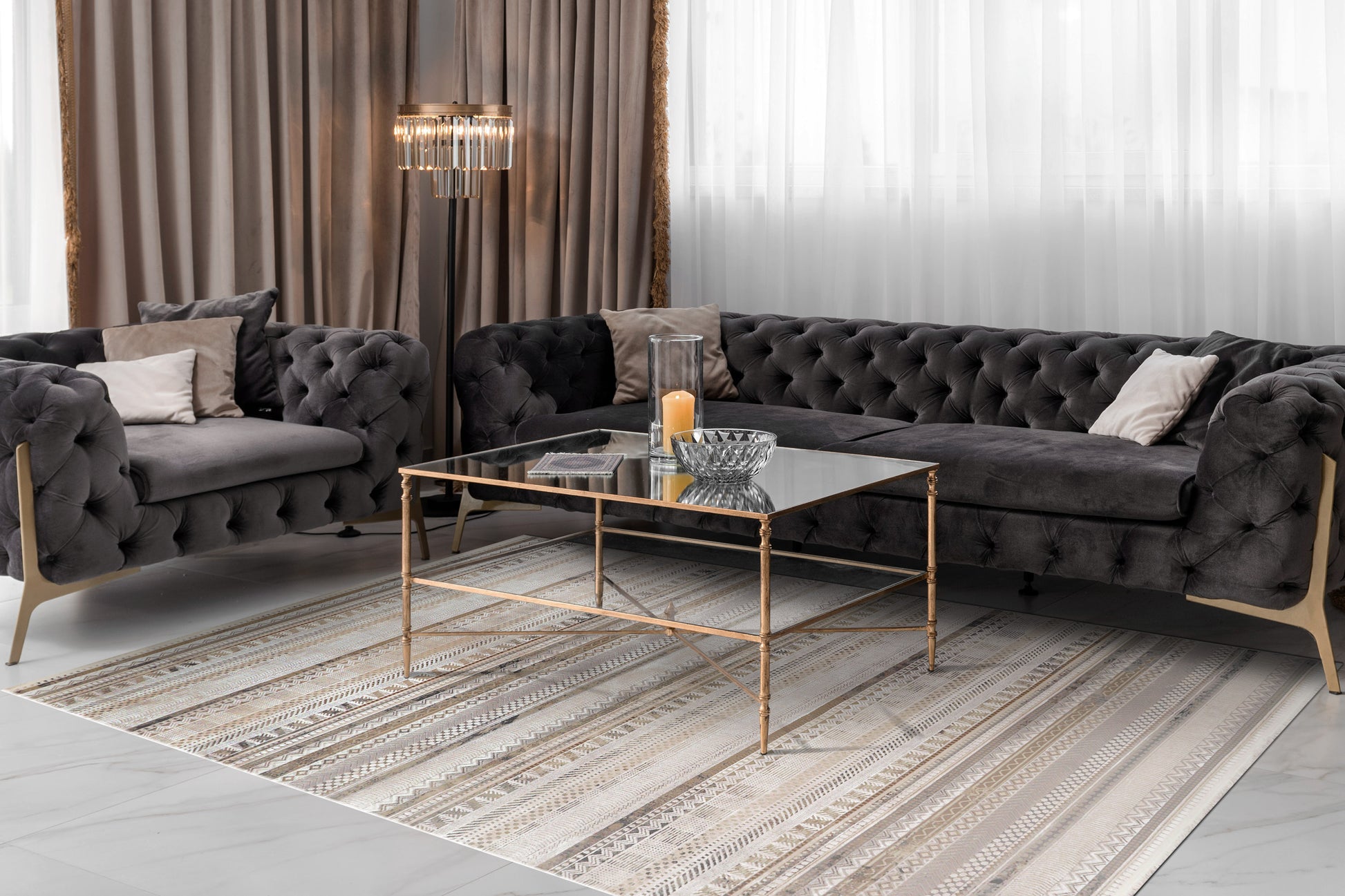 Ruby Modern Ivory/Taupe/Grey Southwestern Medium Pile Rug