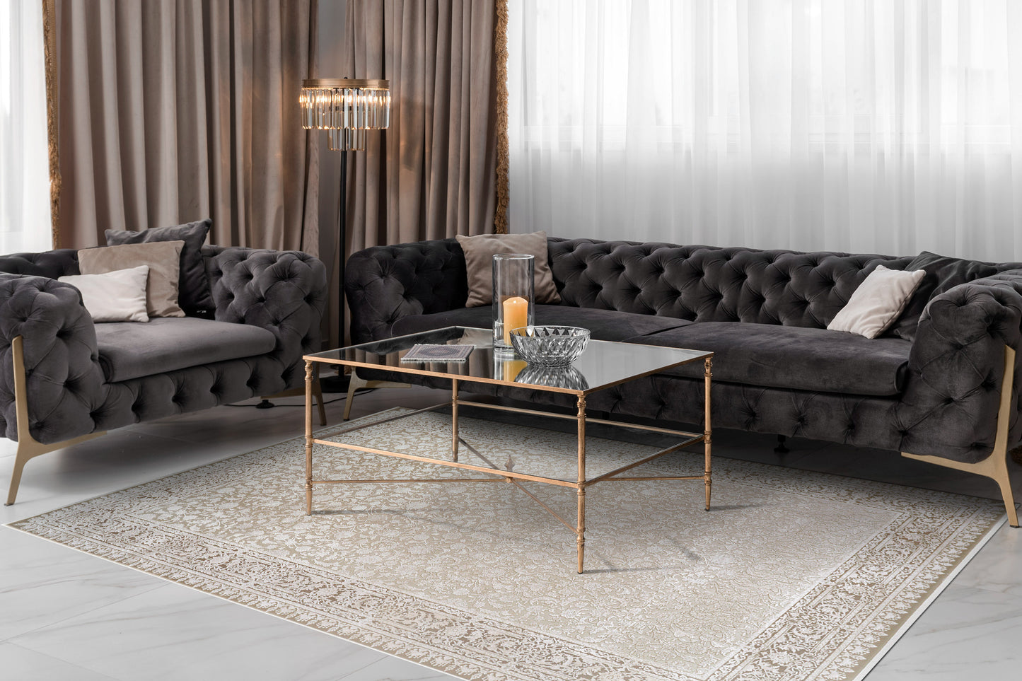 Ruby Transitional Beige/Ivory Oriental Medium Pile Rug