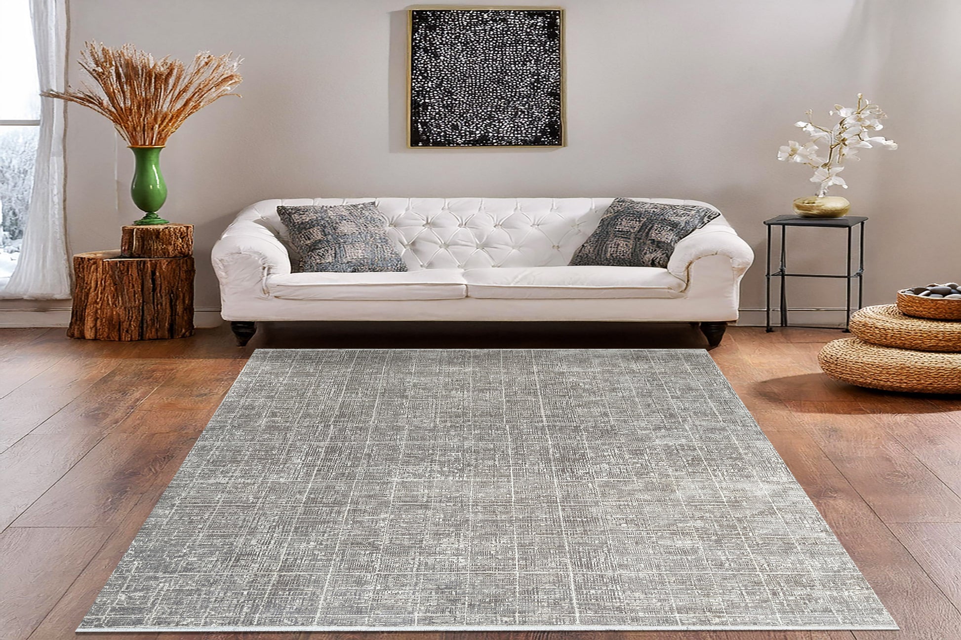 Ruby Modern Grey/Ivory Geometric Medium Pile Rug