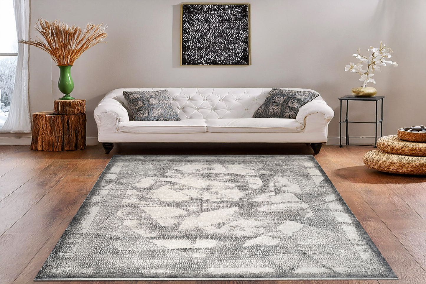 Ruby Modern Grey/Ivory Abstract Medium Pile Rug