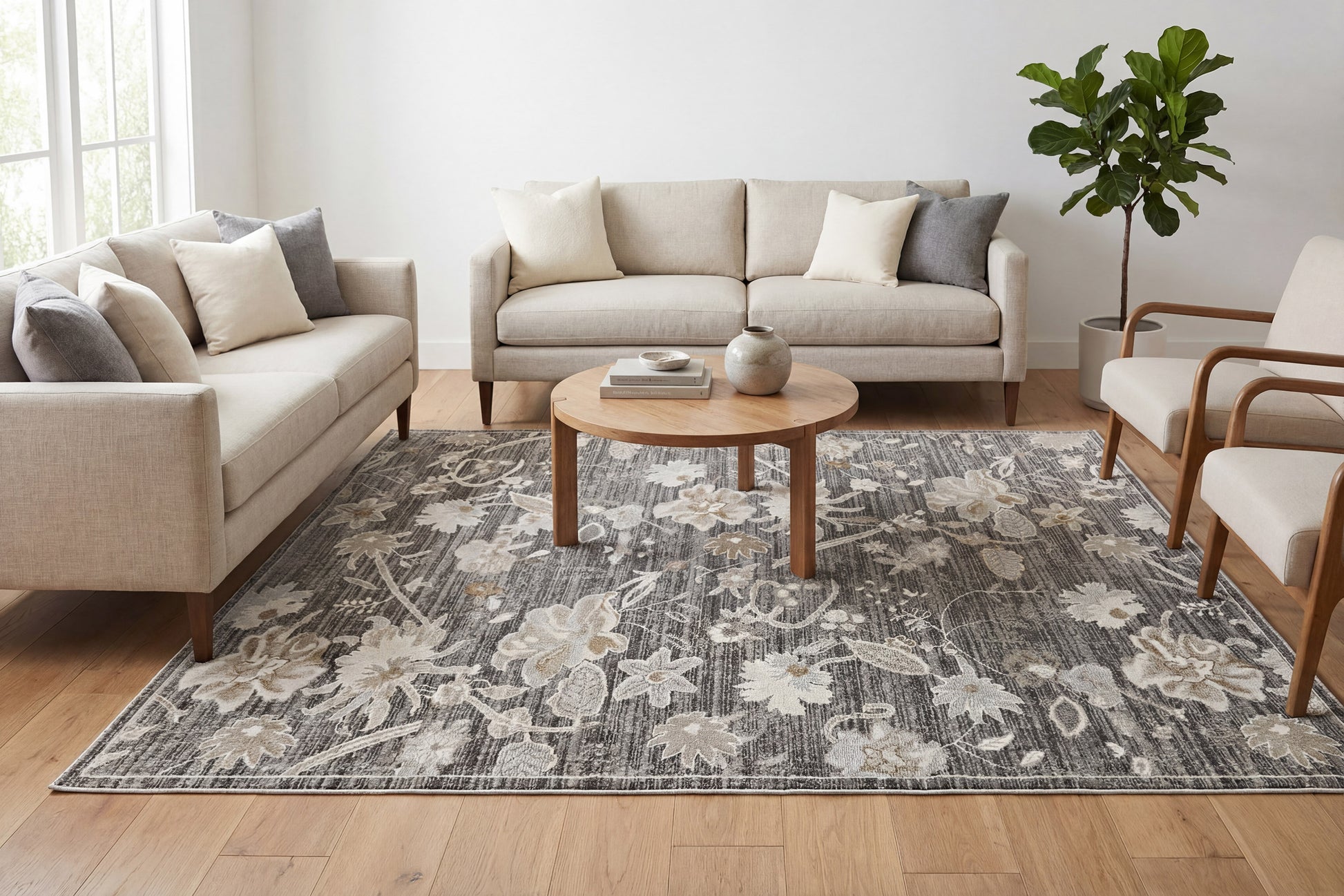 Saffron Modern Grey/Beige/Multi Floral Medium Pile Rug