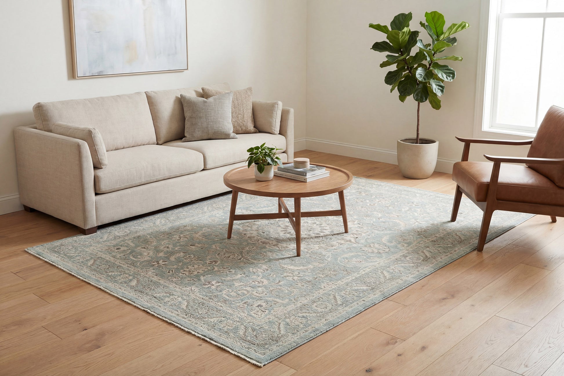 Santana Traditional Blue/Beige Medallion Medium Pile Rug