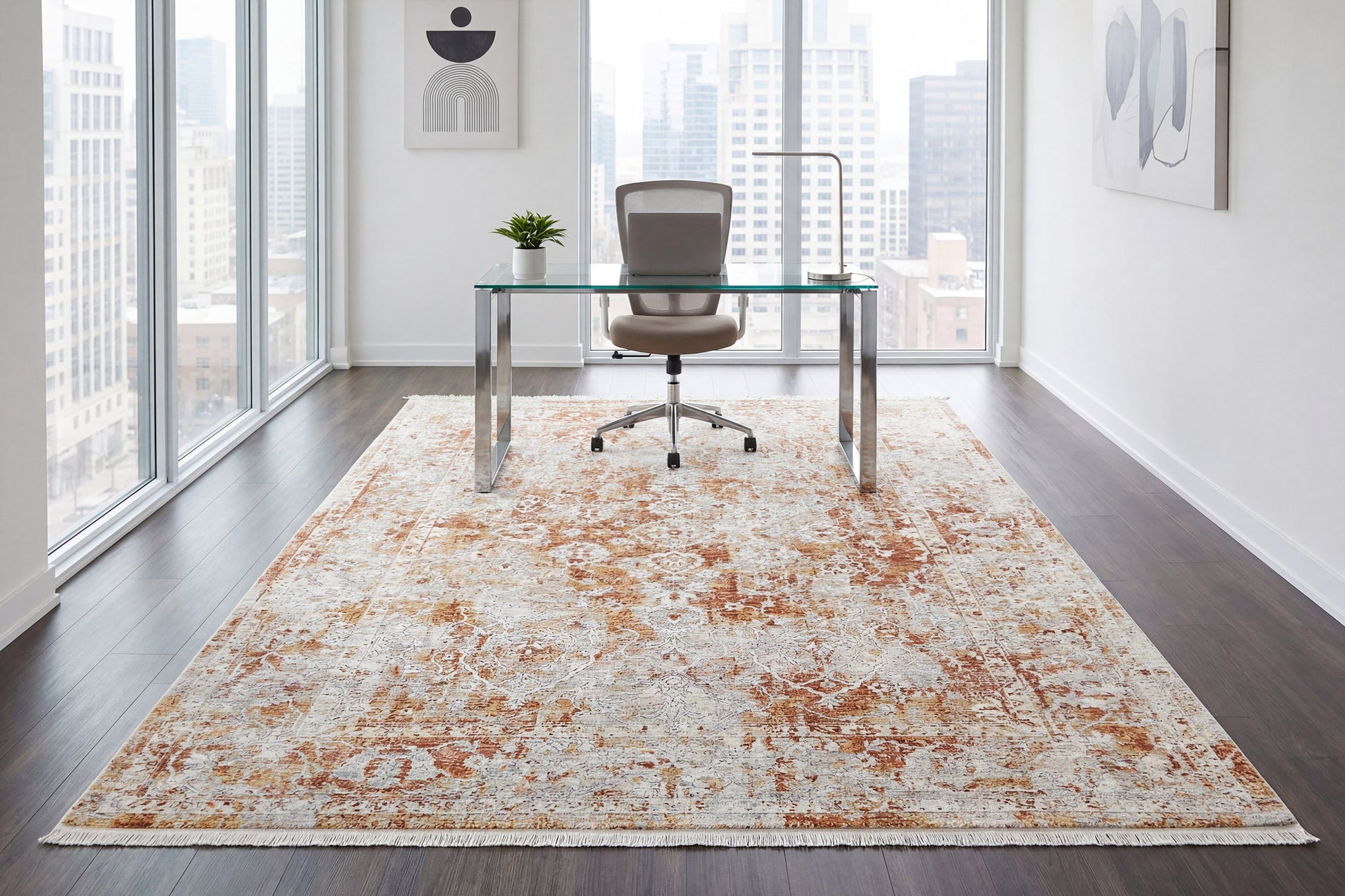 Skyler Transitional Grey/Copper Abstract High-Low Rug