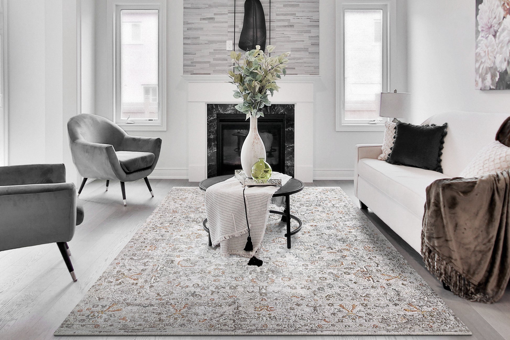Skyler Transitional Grey/Multi Oriental High-Low Rug
