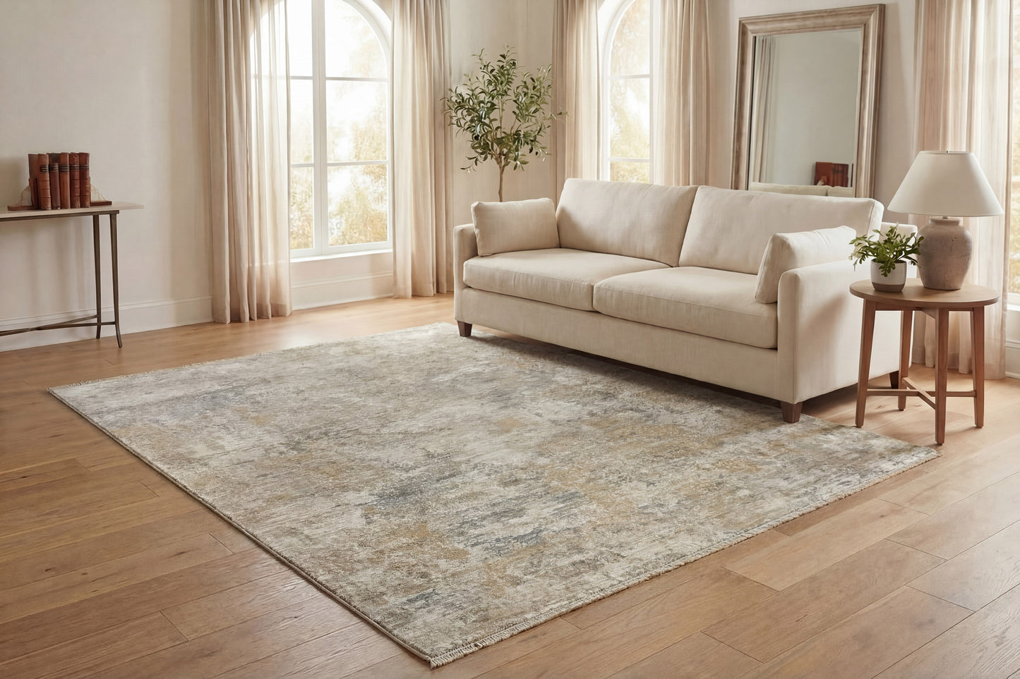 Solace Modern Beige/Grey/Cream Abstract Medium Pile Rug