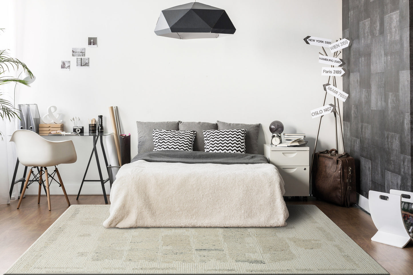Teak Modern Ivory Geometric Medium Pile Rug