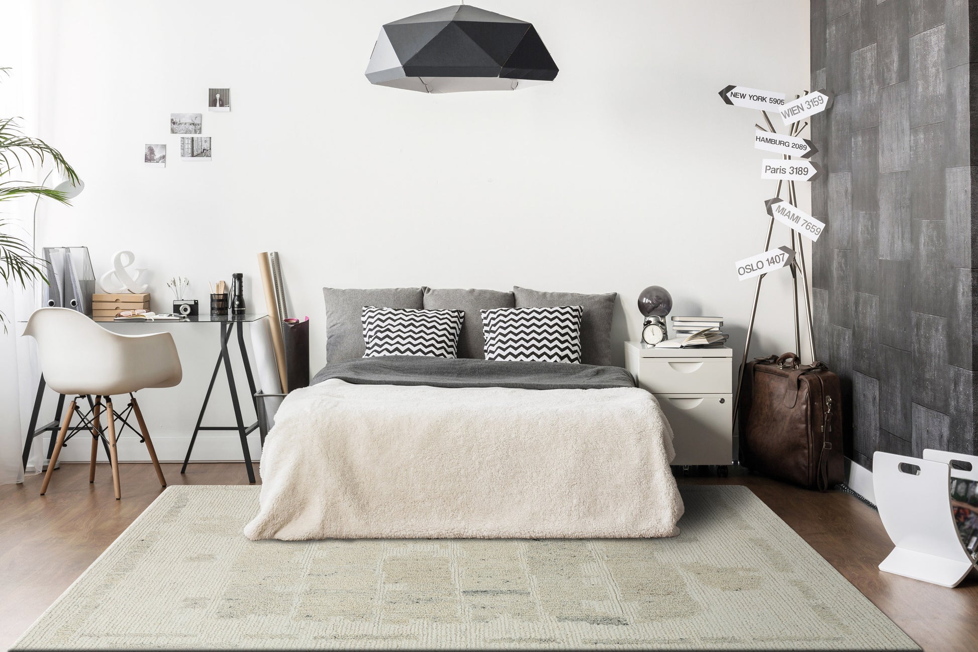 Teak Modern Ivory Geometric Medium Pile Rug