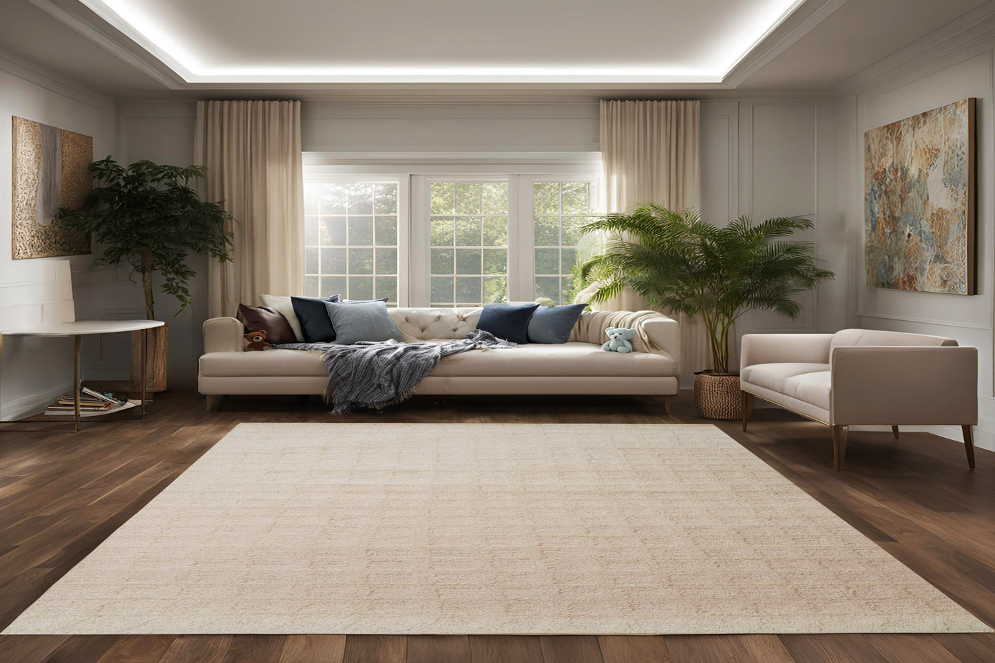 Teak Modern Ivory Geometric Medium Pile Rug