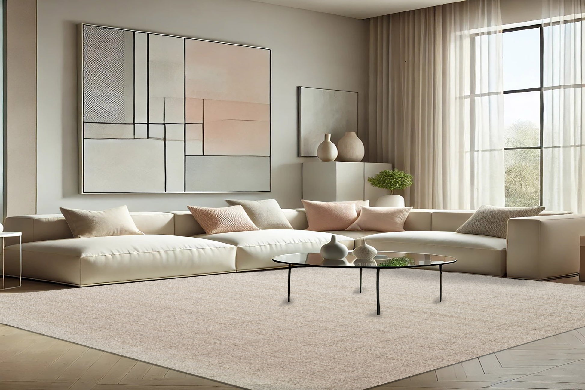 Teak Modern Ivory Geometric Medium Pile Rug