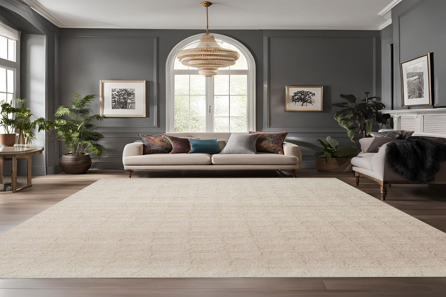 Teak Modern Ivory Geometric Medium Pile Rug