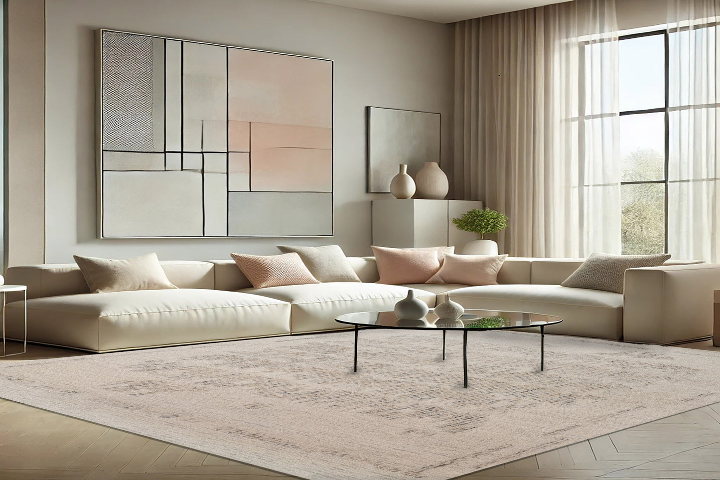 Teak Modern Ivory/Multi Abstract Medium Pile Rug