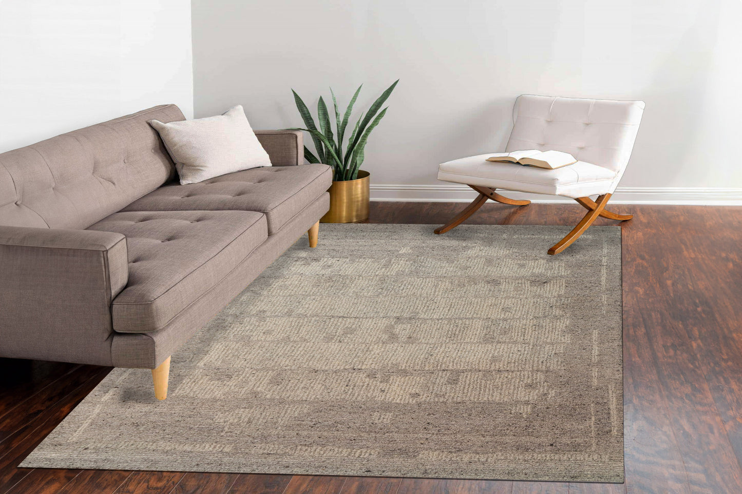 Teak Modern Taupe Abstract Medium Pile Rug