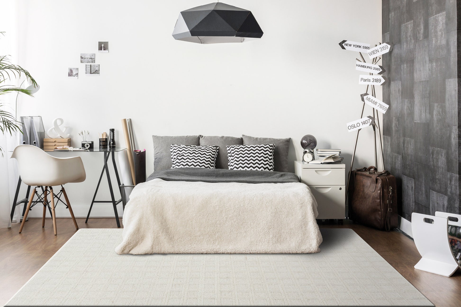 Teak Modern Ivory Geometric Medium Pile Rug