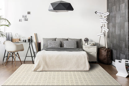 Teak Modern Cream Geometric Medium Pile Rug