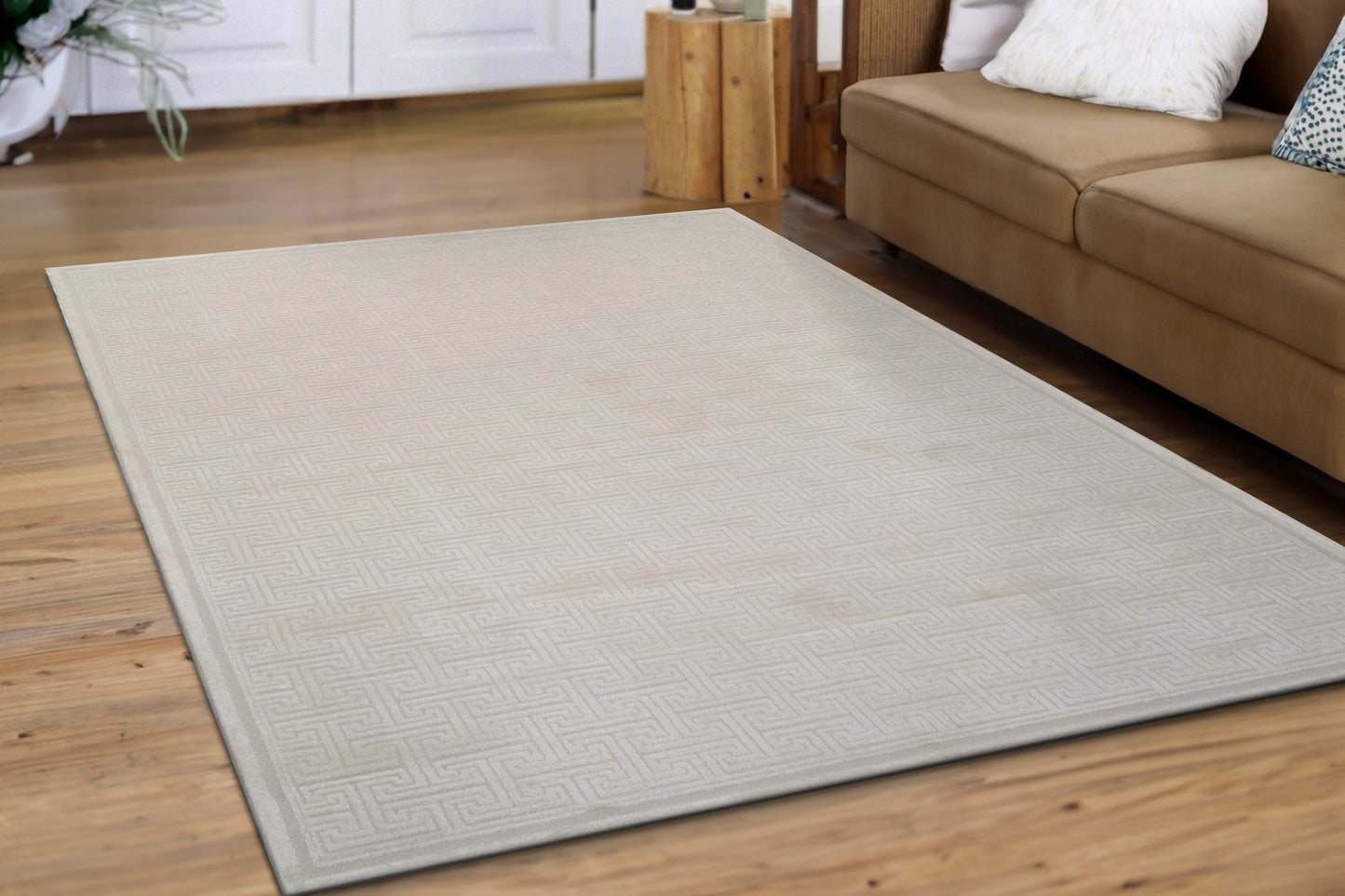 Timeless Modern Beige Geometric Medium Pile Rug