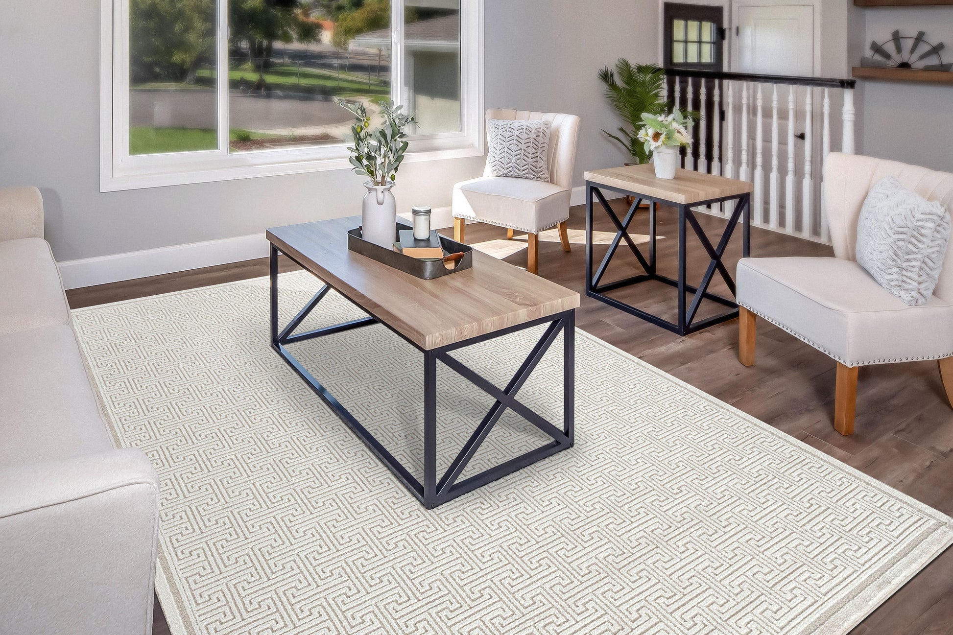 Timeless Modern Beige Geometric Medium Pile Rug