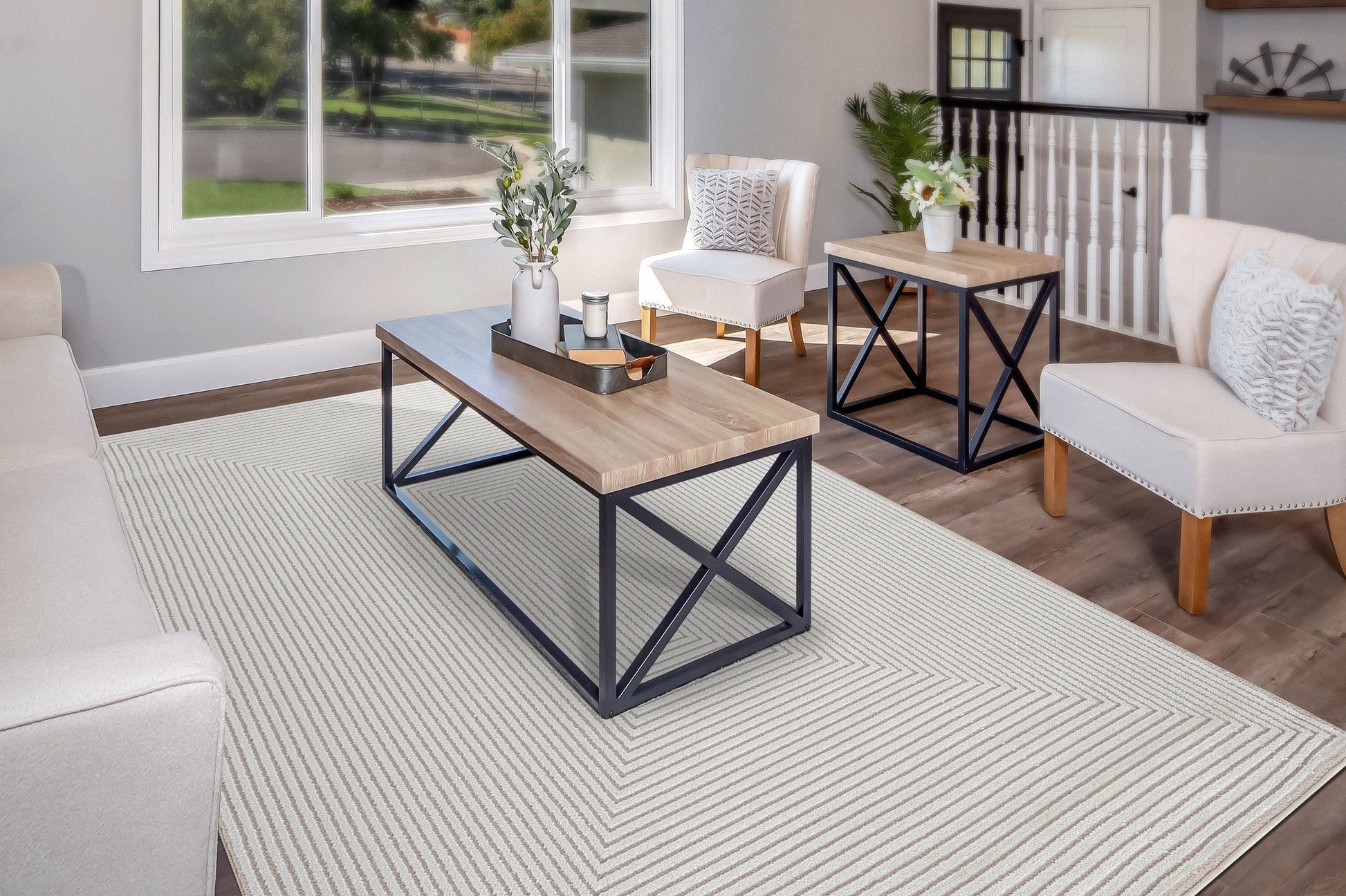 Timeless Modern Beige Geometric Medium Pile Rug