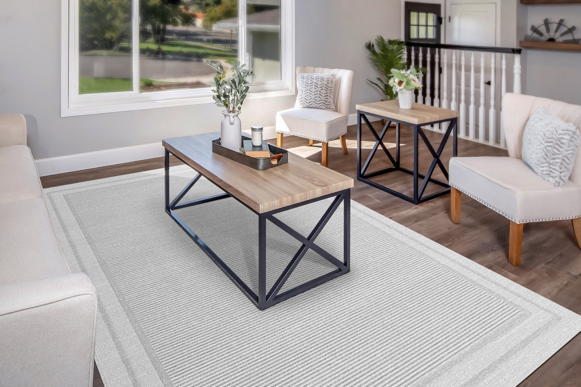 Timeless Modern Grey Bordered Medium Pile Rug