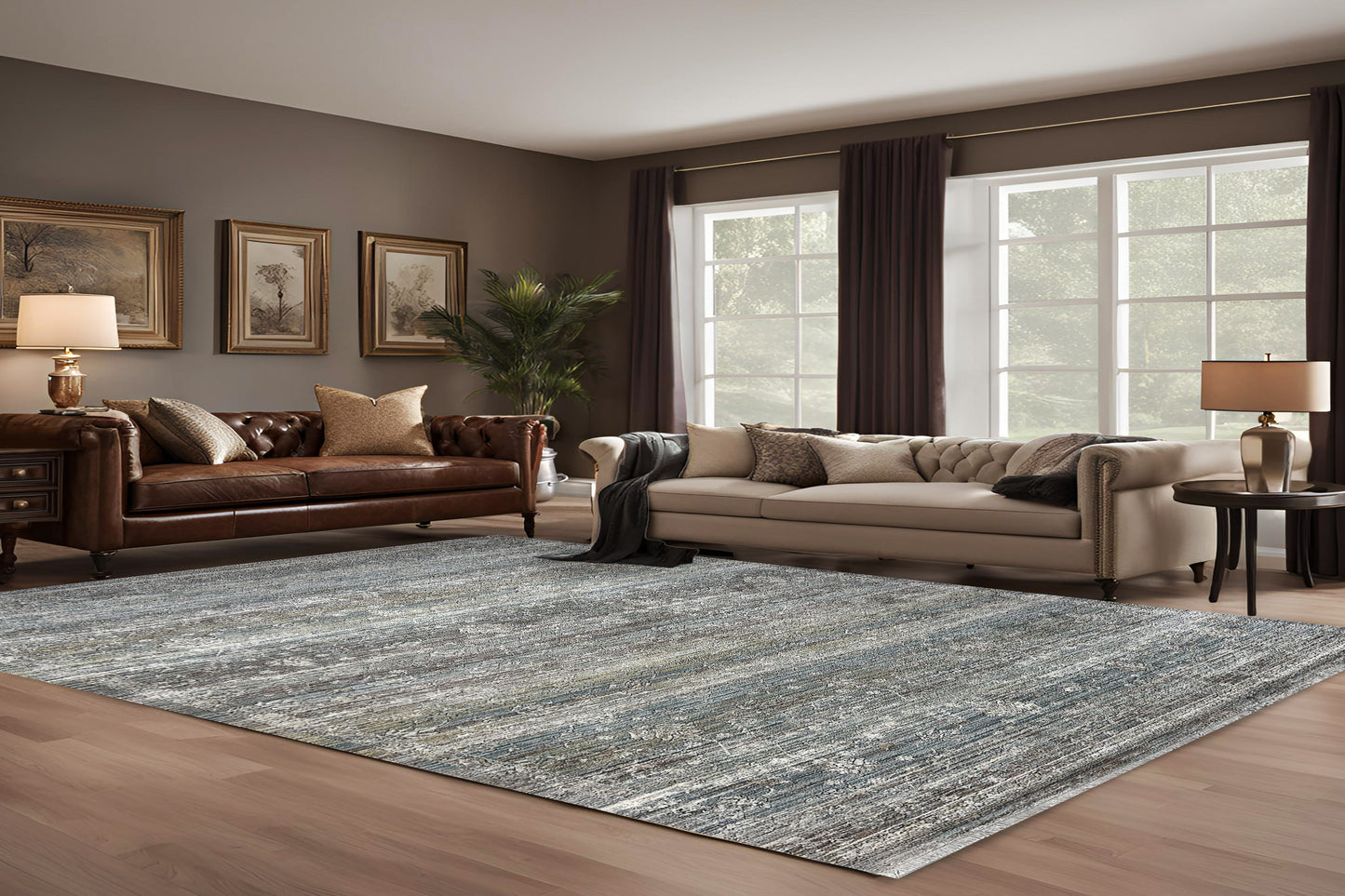 Trevi Transitional Beige/Cream/Blue Floral Medium Pile Rug