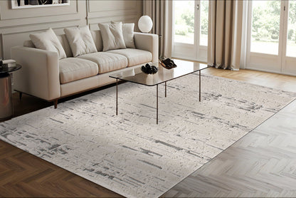 Trono Modern Ivory/Silver Abstract High-Low Rug