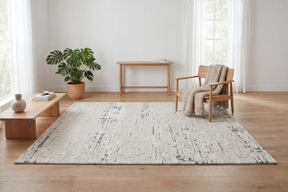 Trono Modern Ivory/Silver Abstract High-Low Rug