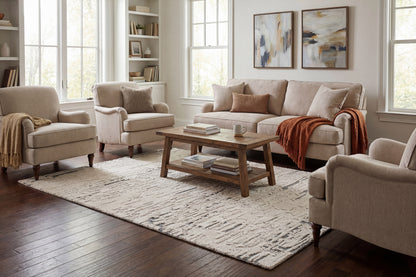 Trono Modern Ivory/Silver Abstract High-Low Rug