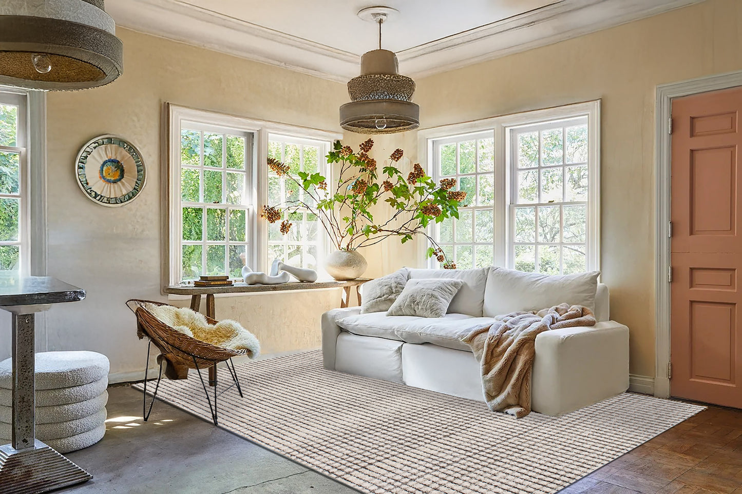 Trono Modern Ivory/Natural Geometric Low Pile Rug