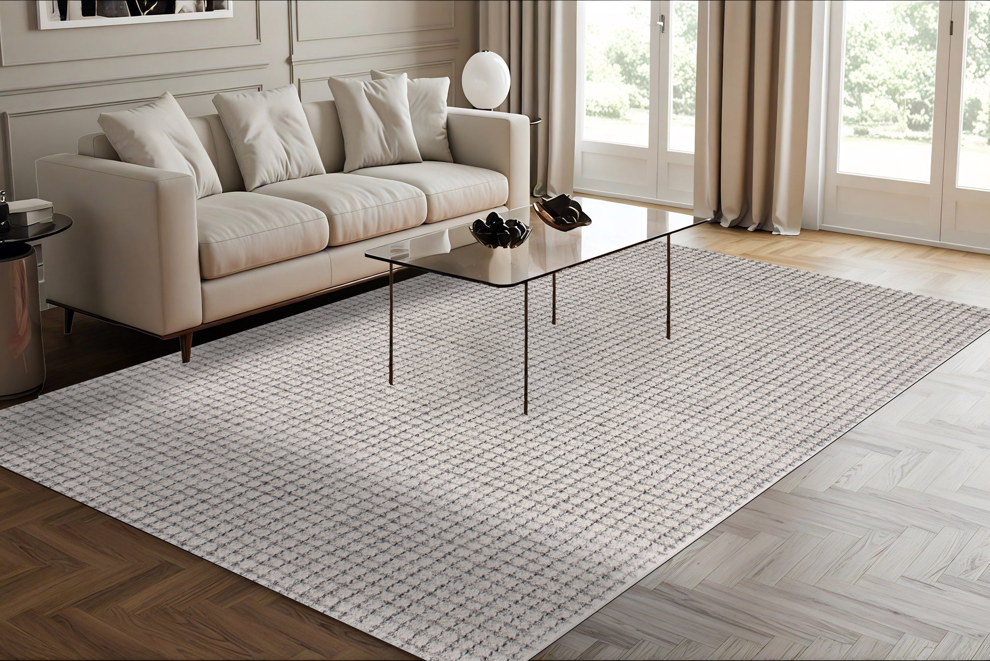 Trono Modern Ivory/Silver Geometric Low Pile Rug