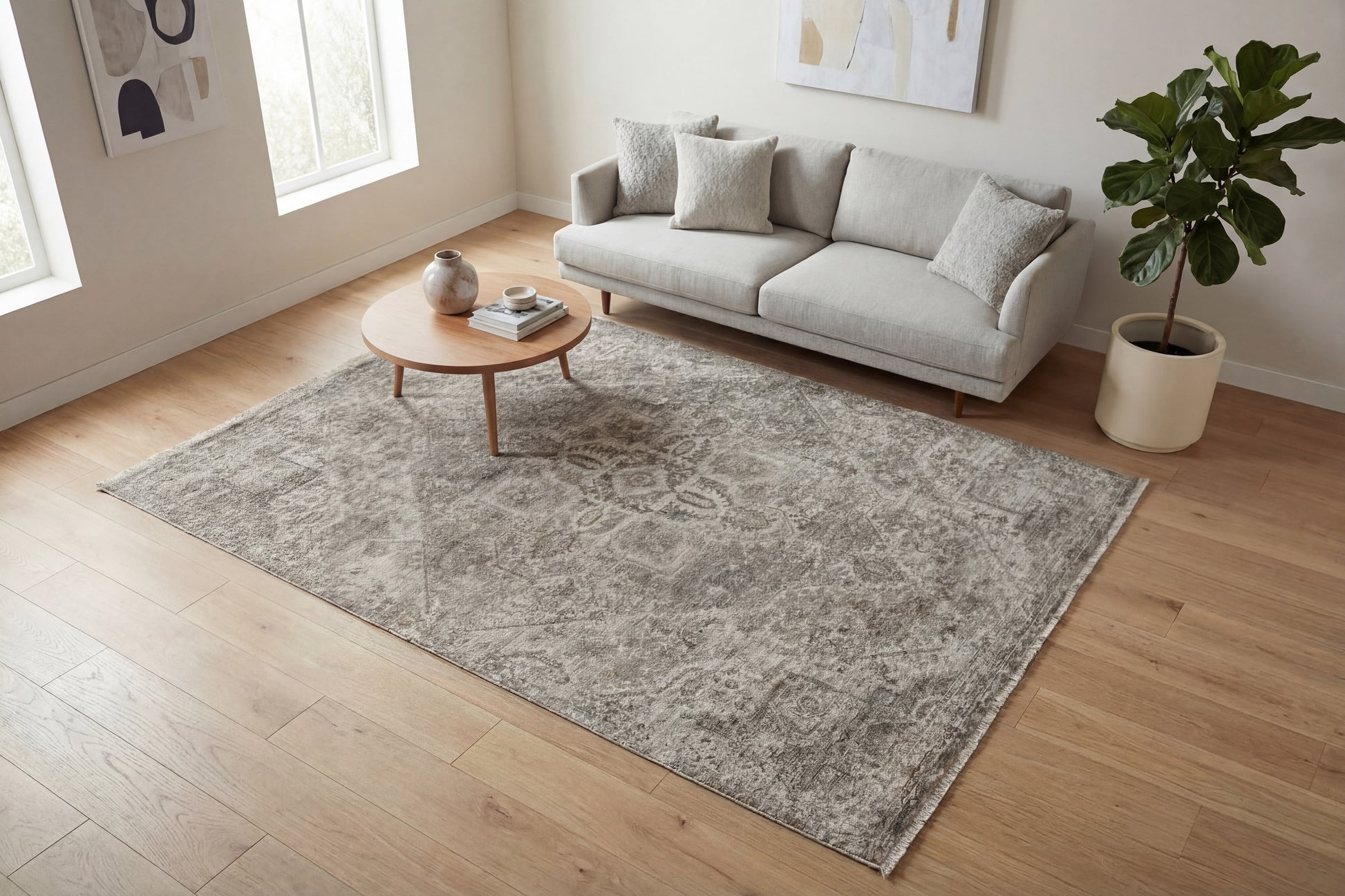 Valeria Transitional Ivory/Beige/Multi Medallion Medium Pile Rug