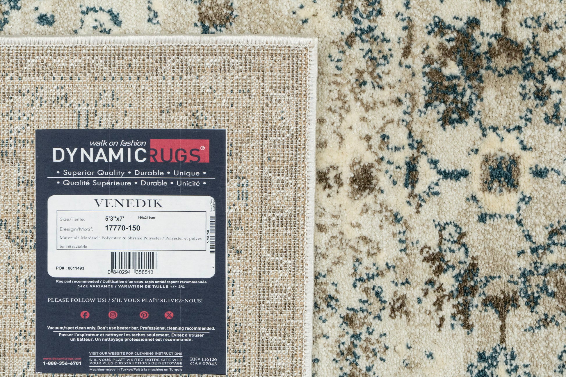 Venedik Traditional Cream/Blue Floral Medium Pile Rug