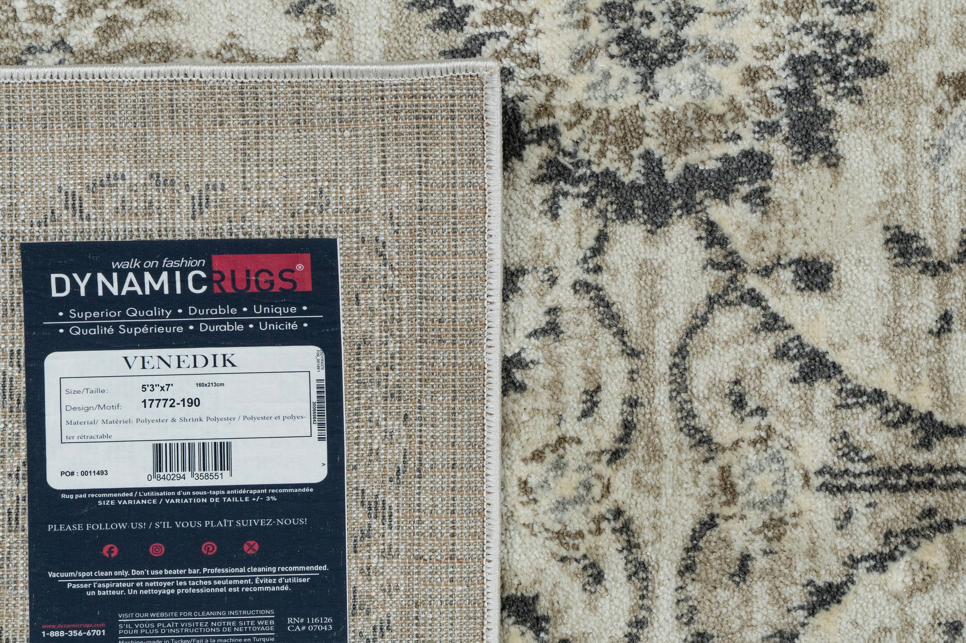 Venedik Traditional Cream/Grey Floral Medium Pile Rug