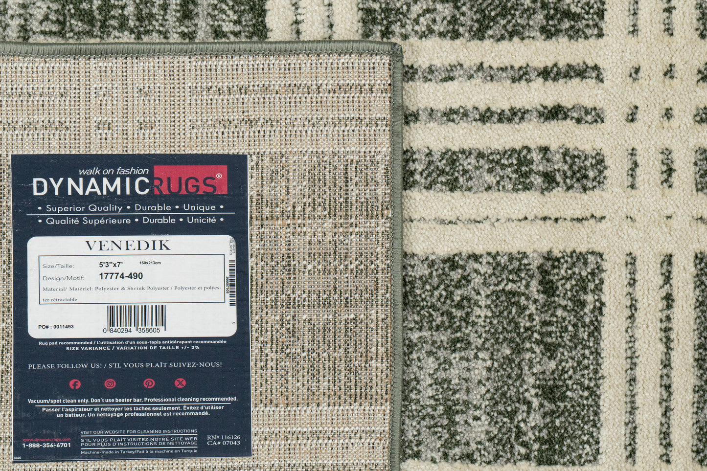 Venedik Modern Green/Grey Striped Medium Pile Rug
