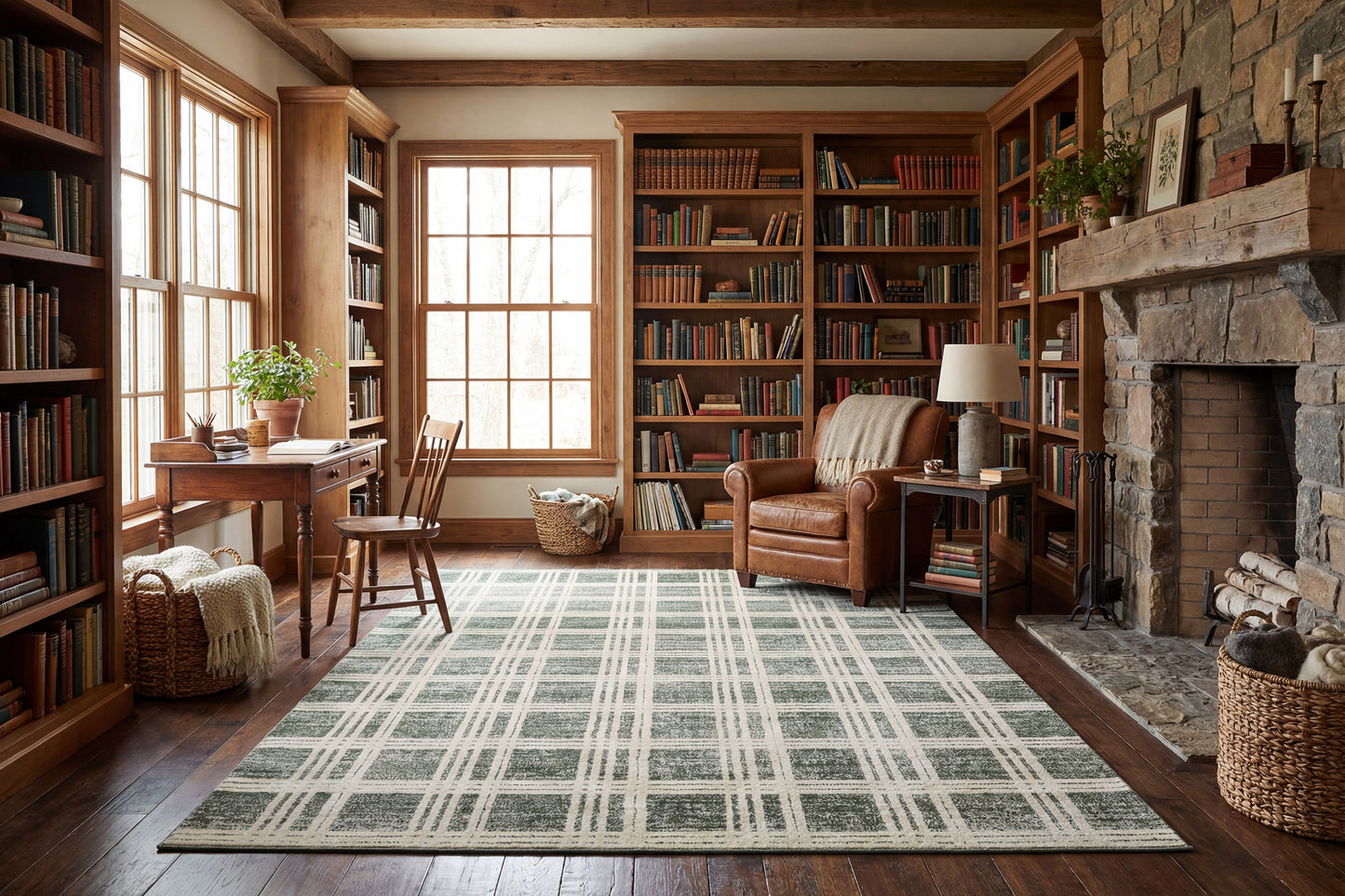 Venedik Modern Green/Grey Striped Medium Pile Rug