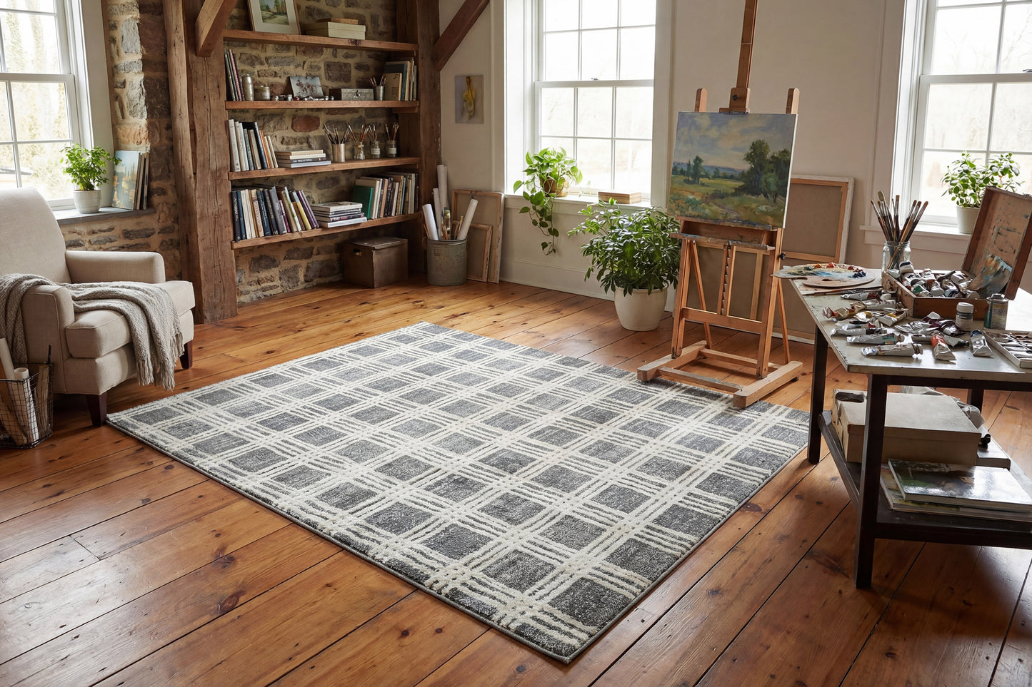 Venedik Modern Grey Striped Medium Pile Rug