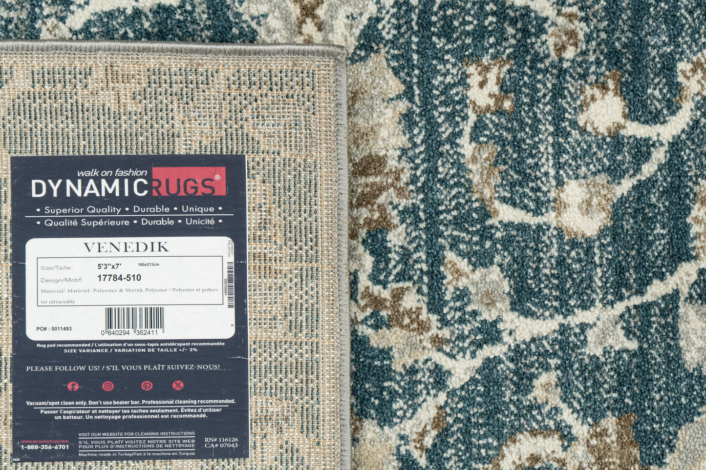 Venedik Transitional Blue/Cream Floral Medium Pile Rug