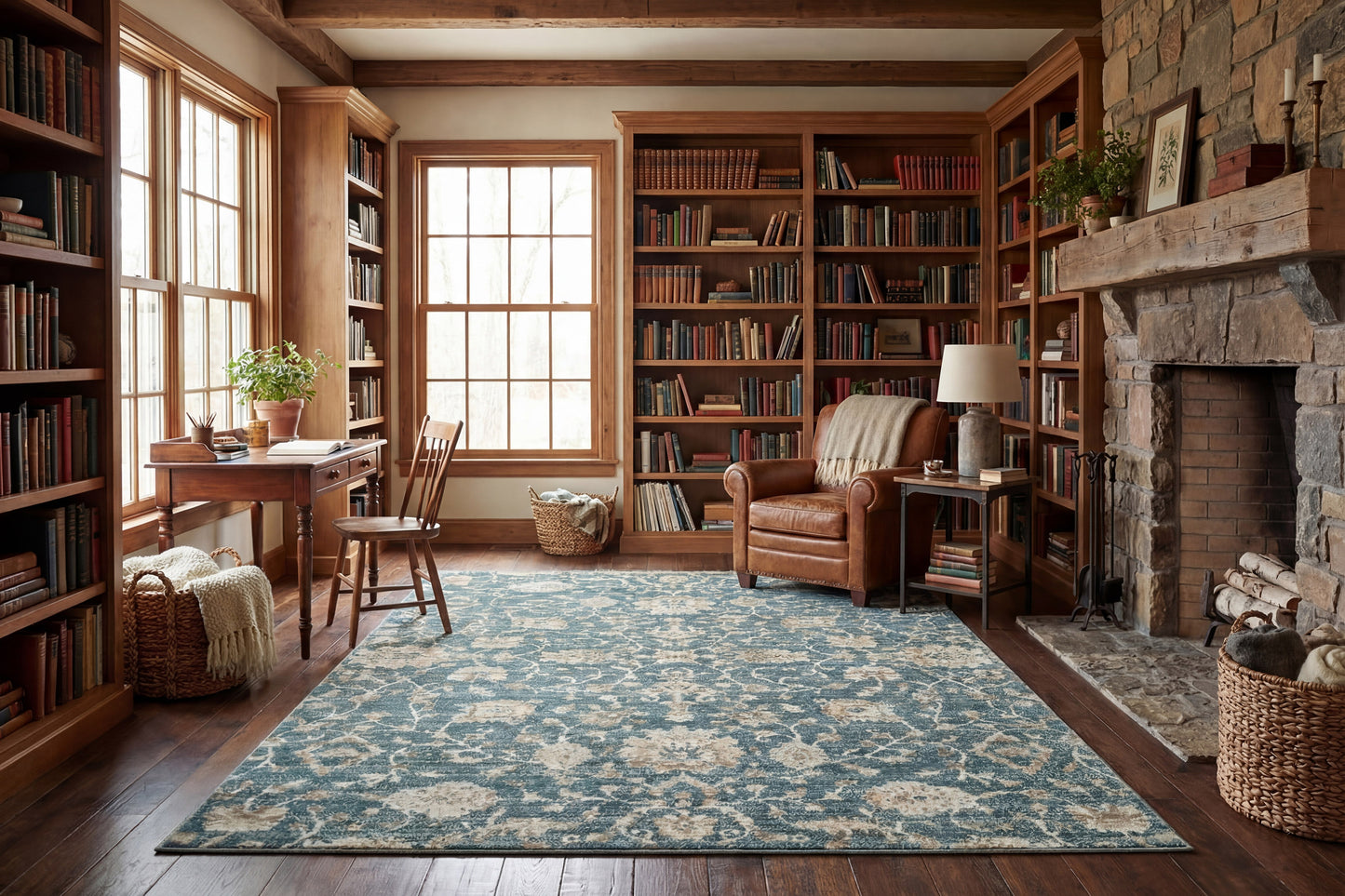 Venedik Transitional Blue/Cream Floral Medium Pile Rug