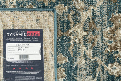 Venedik Transitional Blue/Cream/Beige Floral Medium Pile Rug