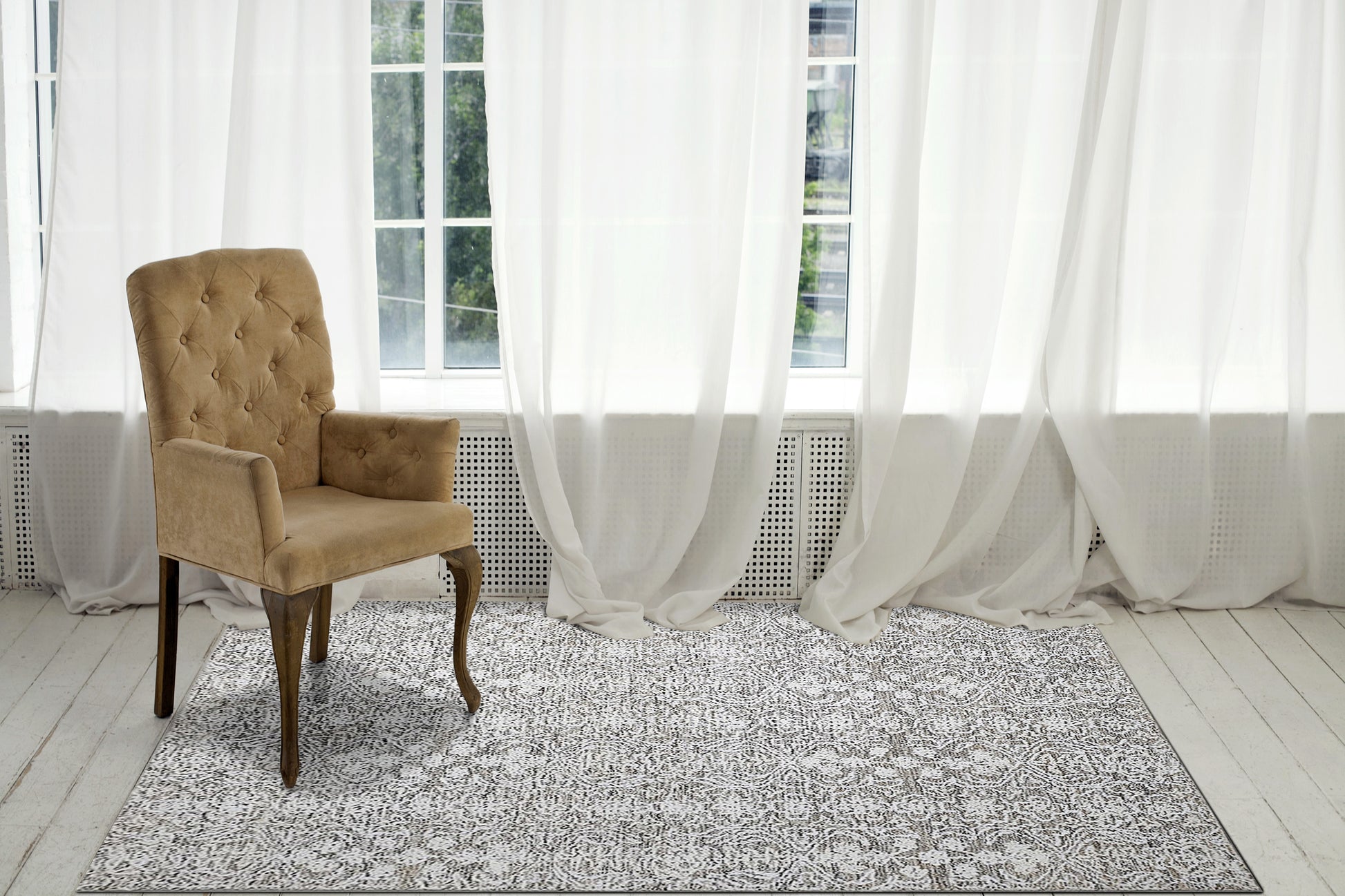 Vigo Modern Taupe/Ivory Floral Medium Pile Rug