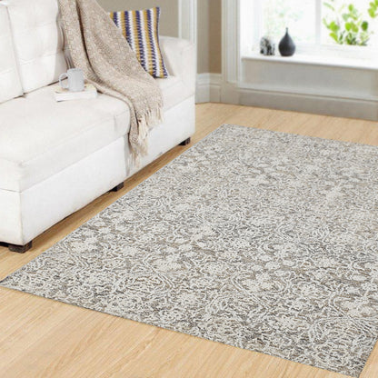 Vigo Modern Taupe/Ivory Floral Medium Pile Rug