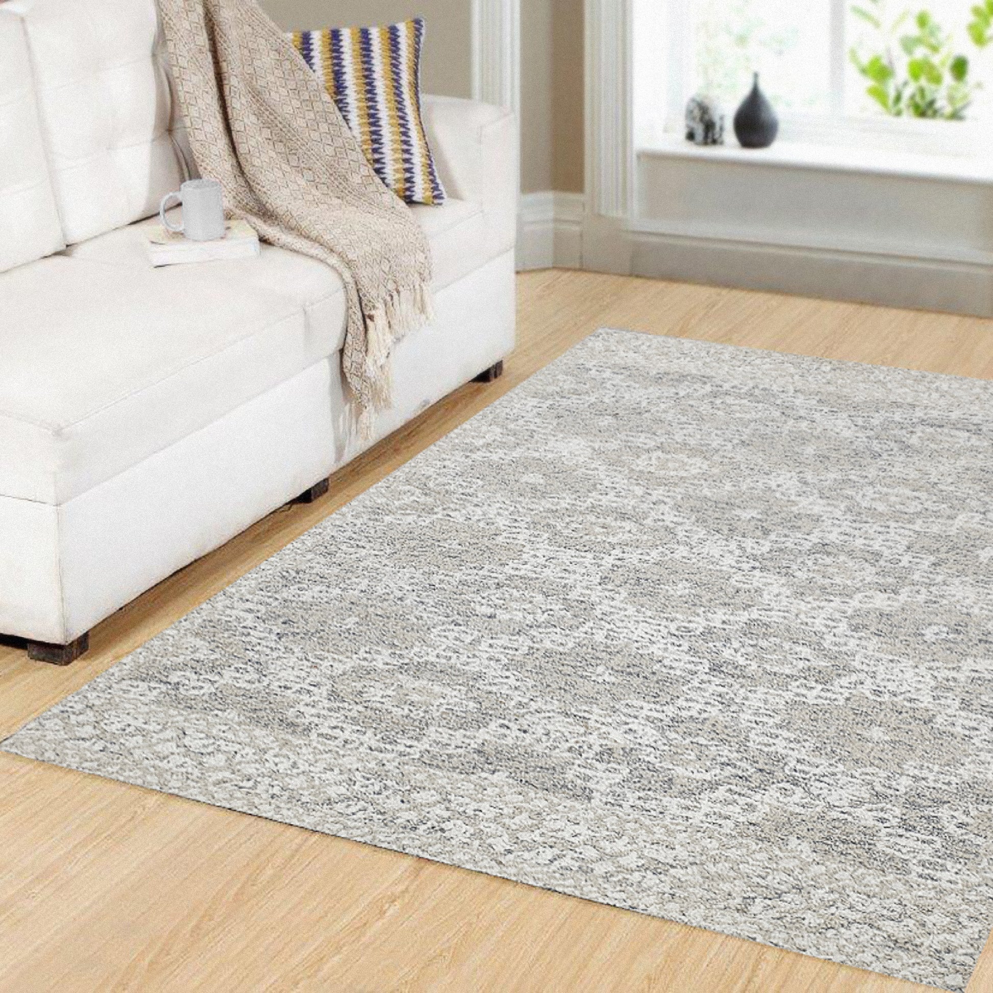 Vigo Modern Taupe/Ivory Floral Medium Pile Rug