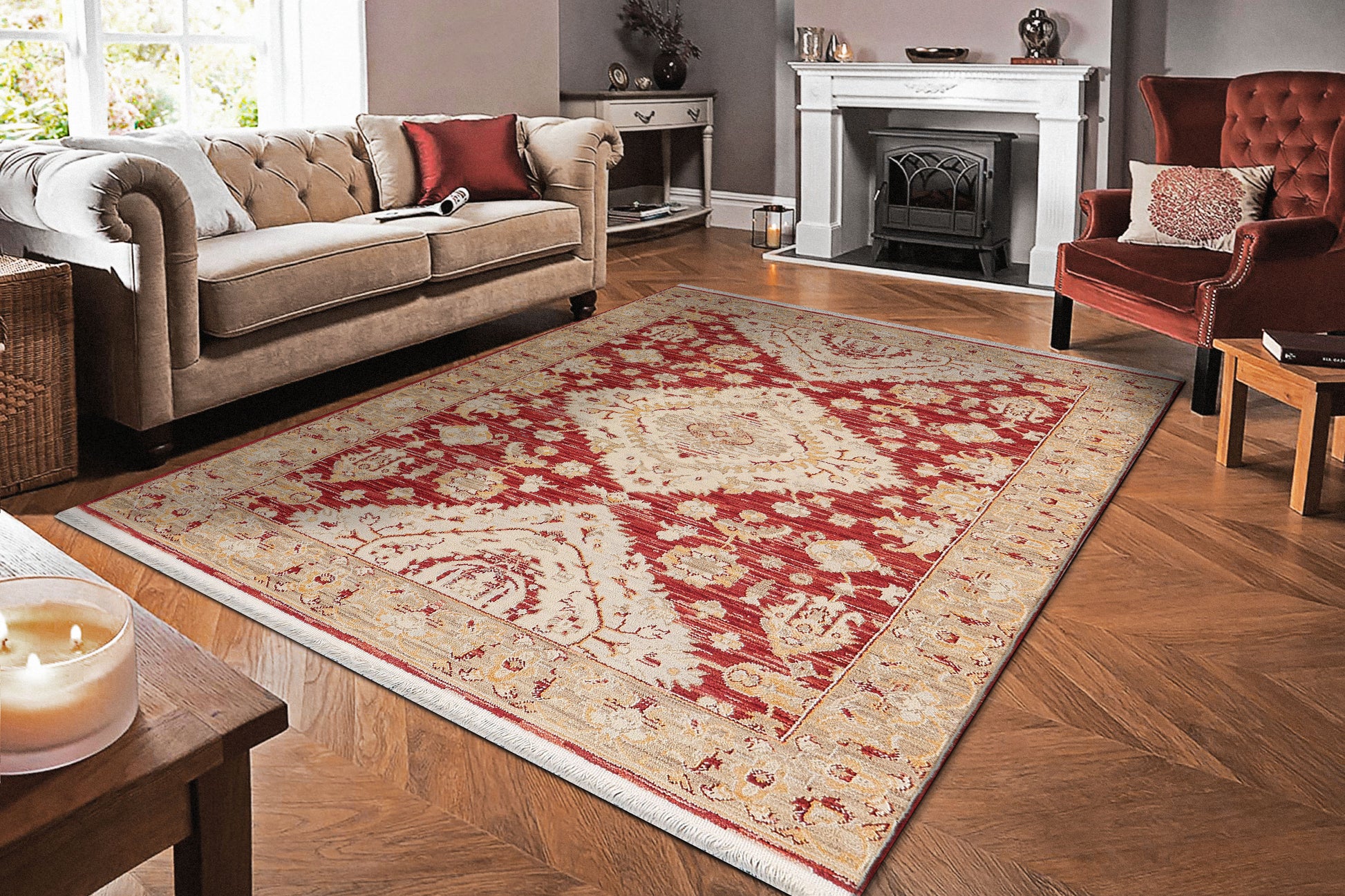 Wade Traditional Red/Beige/Multi Floral Medium Pile Rug
